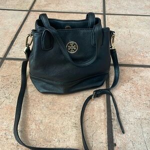 Tory Burch Black Leather Mini Satchel with Gold Logo